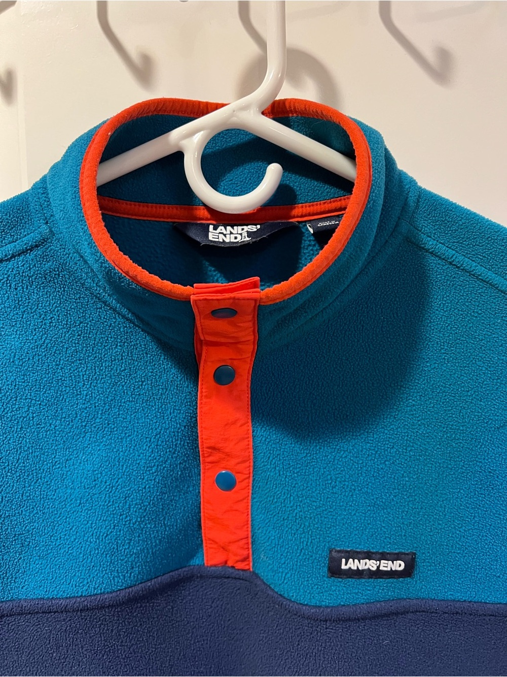 Lands’ End Teal Colorblock Fleece Pullover with Snaps, Pockets Men’s Medium - Picture 4 of 7